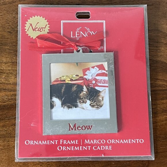 Lenox Holiday Lenox Meow Cat Photo Christmas Ornament Unused Silver